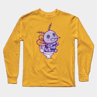 Cute Mosquito Pooping On Toilet Cartoon Long Sleeve T-Shirt